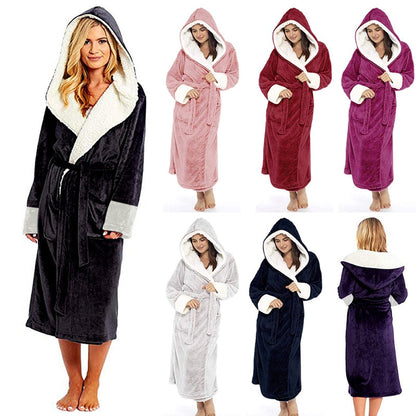 Bathrobe Long Sleeved Bathrobe Hooded Plush Robe Women Shawl  long