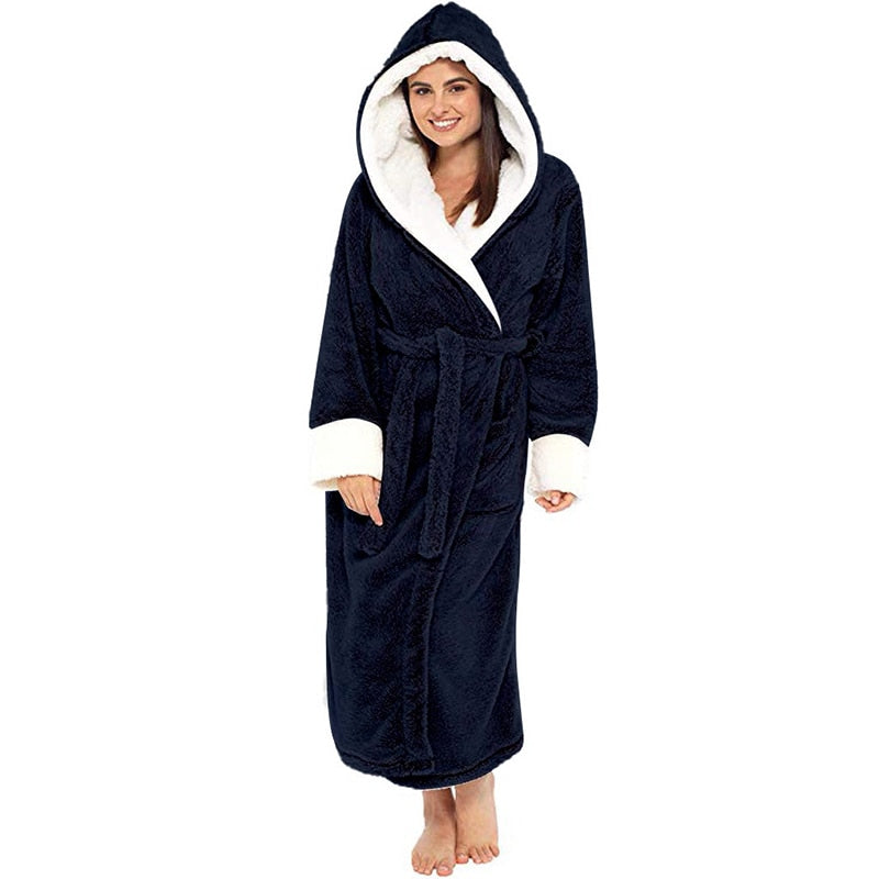 Bathrobe Long Sleeved Bathrobe Hooded Plush Robe Women Shawl  long