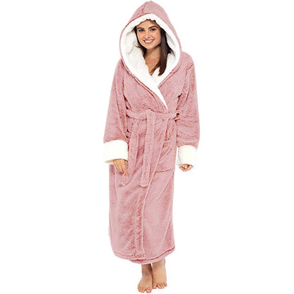 Bathrobe Long Sleeved Bathrobe Hooded Plush Robe Women Shawl  long