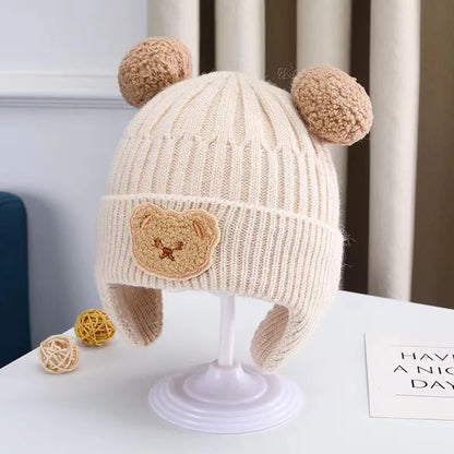 Baby Wool Hat Cute Bear Ear Protection Hat Children Winter Thickened