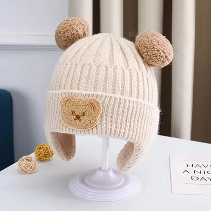 Baby Wool Hat Cute Bear Ear Protection Hat Children Winter Thickened