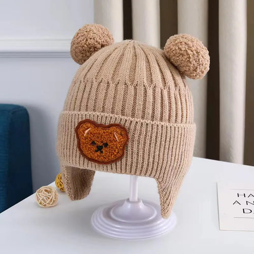 Baby Wool Hat Cute Bear Ear Protection Hat Children Winter Thickened