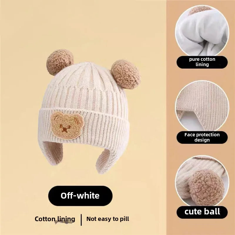 Baby Wool Hat Cute Bear Ear Protection Hat Children Winter Thickened