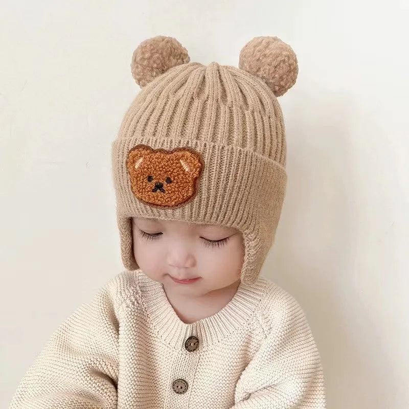 Baby Wool Hat Cute Bear Ear Protection Hat Children Winter Thickened