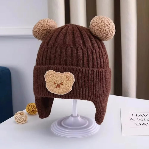 Baby Wool Hat Cute Bear Ear Protection Hat Children Winter Thickened