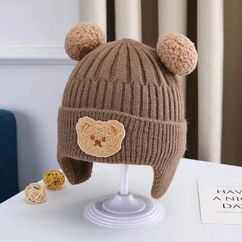 Baby Wool Hat Cute Bear Ear Protection Hat Children Winter Thickened