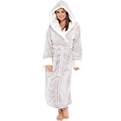 Bathrobe Long Sleeved Bathrobe Hooded Plush Robe Women Shawl  long