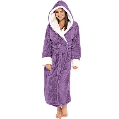 Bathrobe Long Sleeved Bathrobe Hooded Plush Robe Women Shawl  long