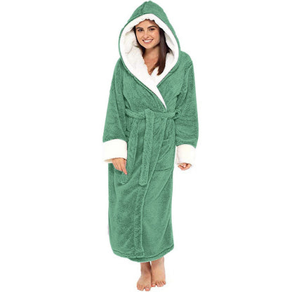 Bathrobe Long Sleeved Bathrobe Hooded Plush Robe Women Shawl  long