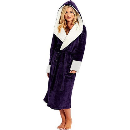 Bathrobe Long Sleeved Bathrobe Hooded Plush Robe Women Shawl  long